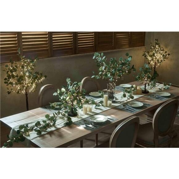 Lighted Artificial Eucalyptus Garland LED Battery Operated Faux Vine Lights - Picture 3 of 12